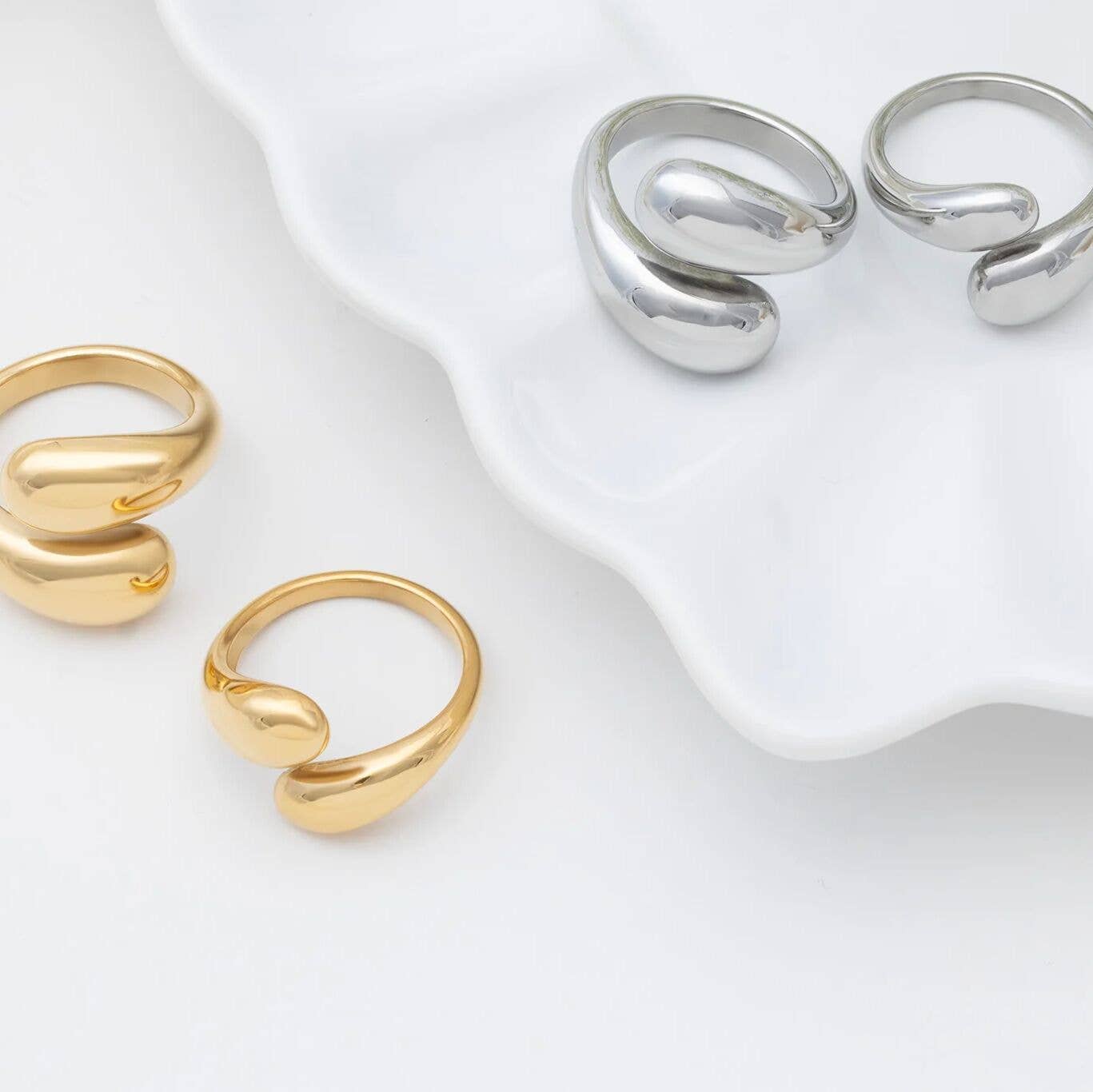 18K Gold Stainless Steel Large Duo Drop Ring
