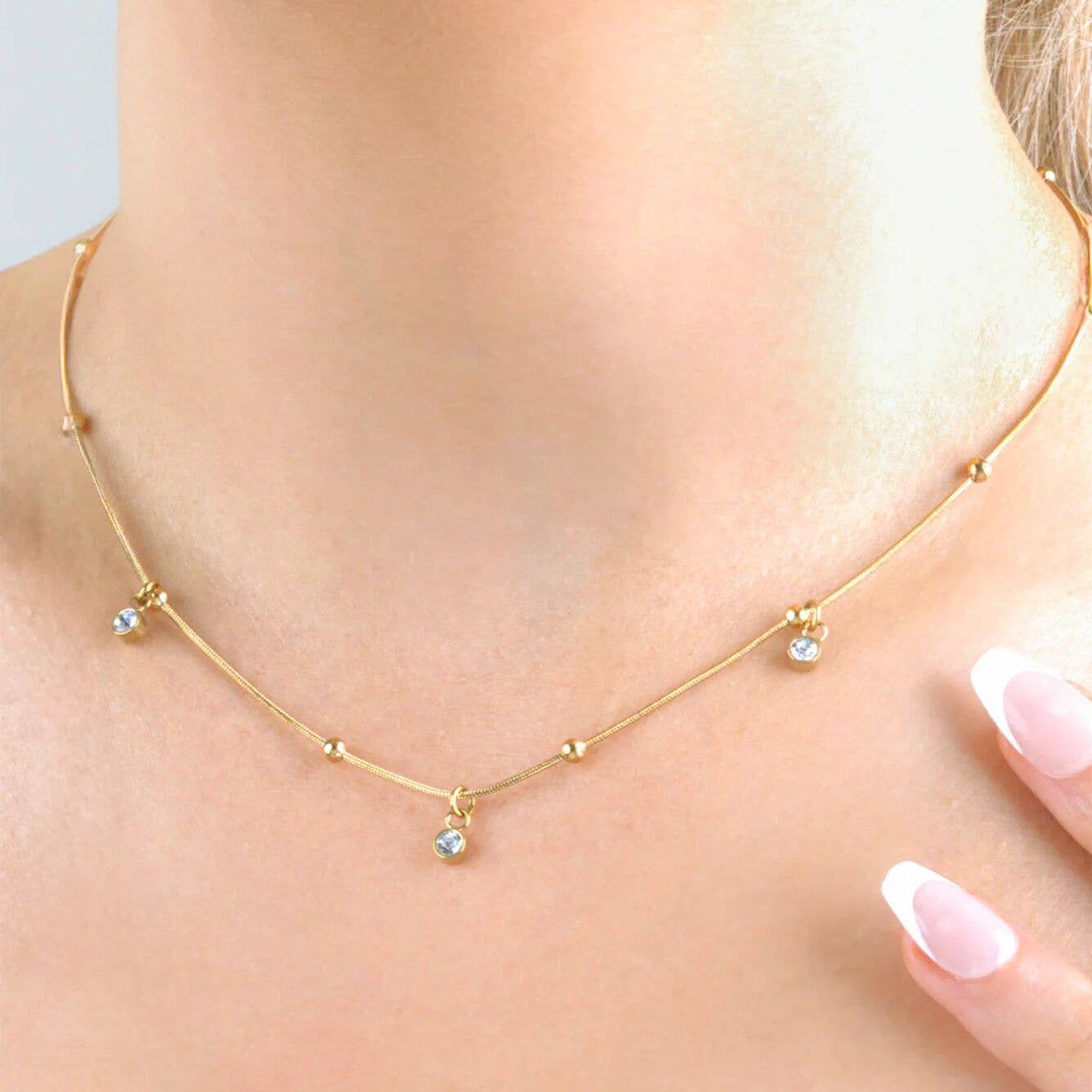 18K Gold PVD Stainless Steel Dangle Stone Necklace