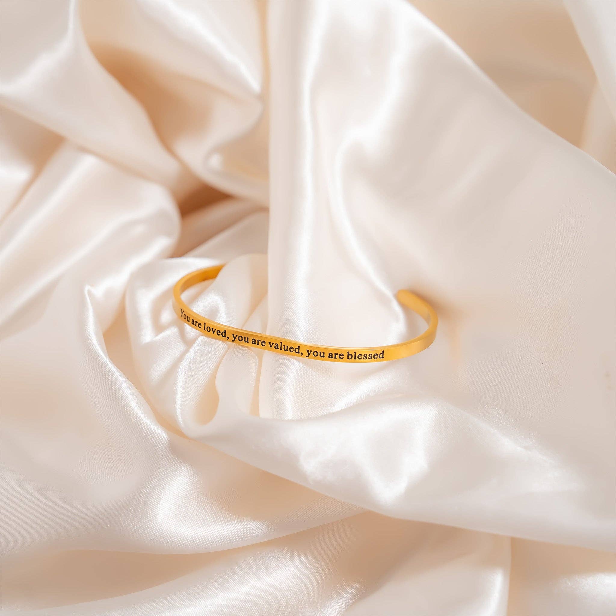 18K Gold PVD You are Loved Engraved Bangle Bracelet