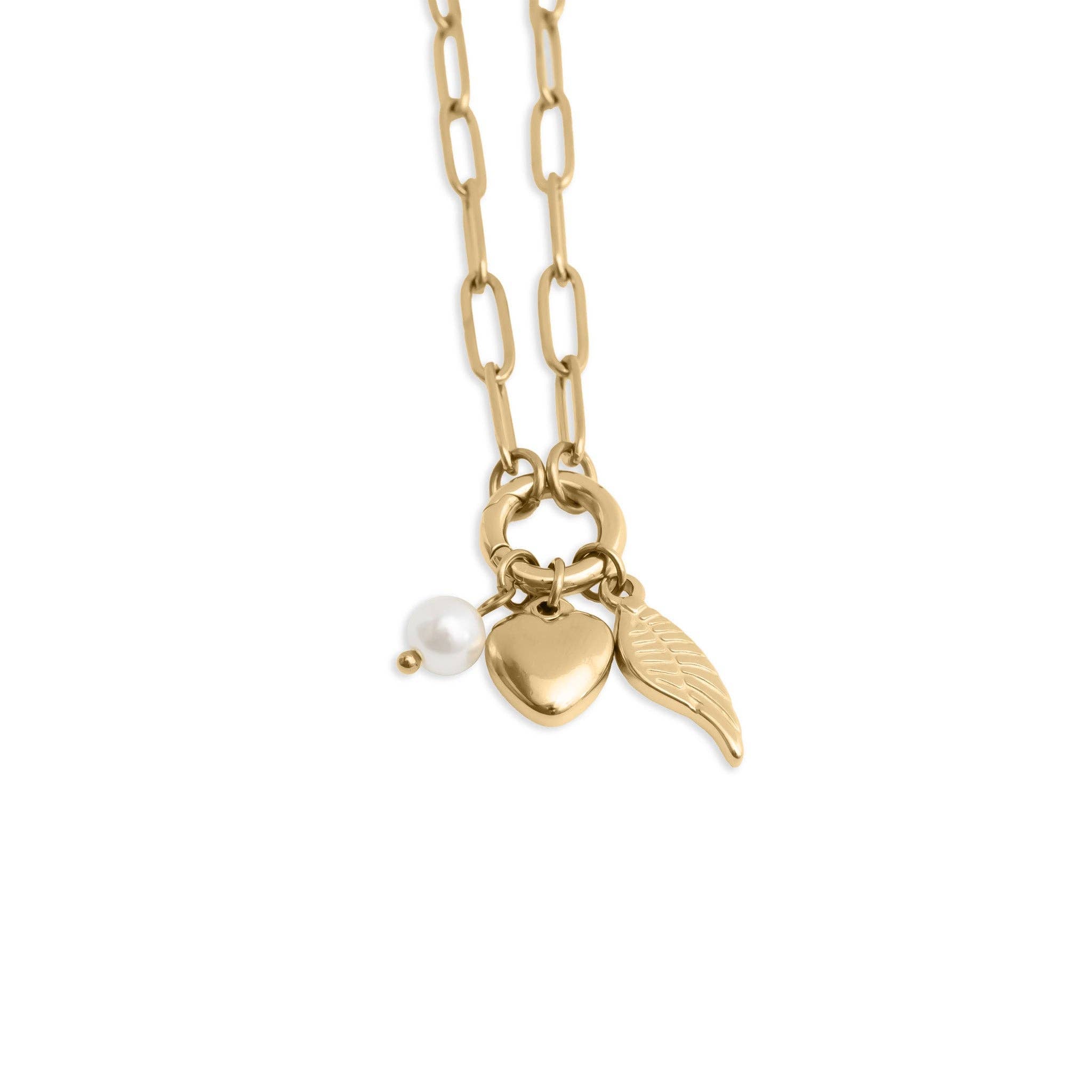 18K Gold Angel Wing Charm Holder Necklace Gift Set