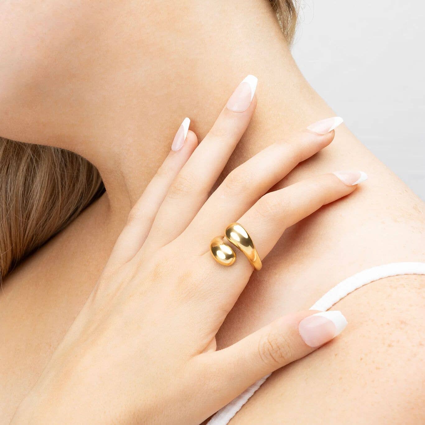 18K Gold Stainless Steel Large Duo Drop Ring
