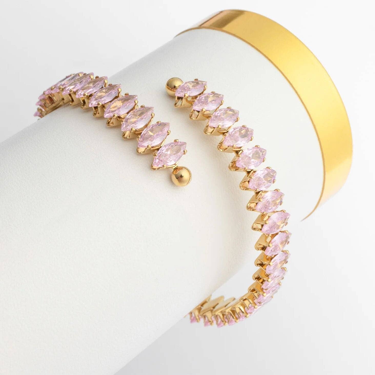 18K Gold PVD Stainless Steel Pink Stone Wrap Bracelet