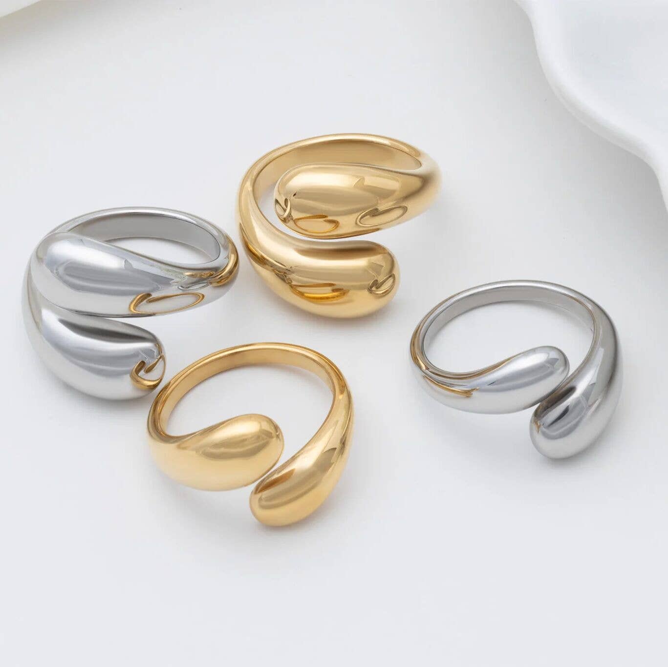 18K Gold Stainless Steel Large Duo Drop Ring