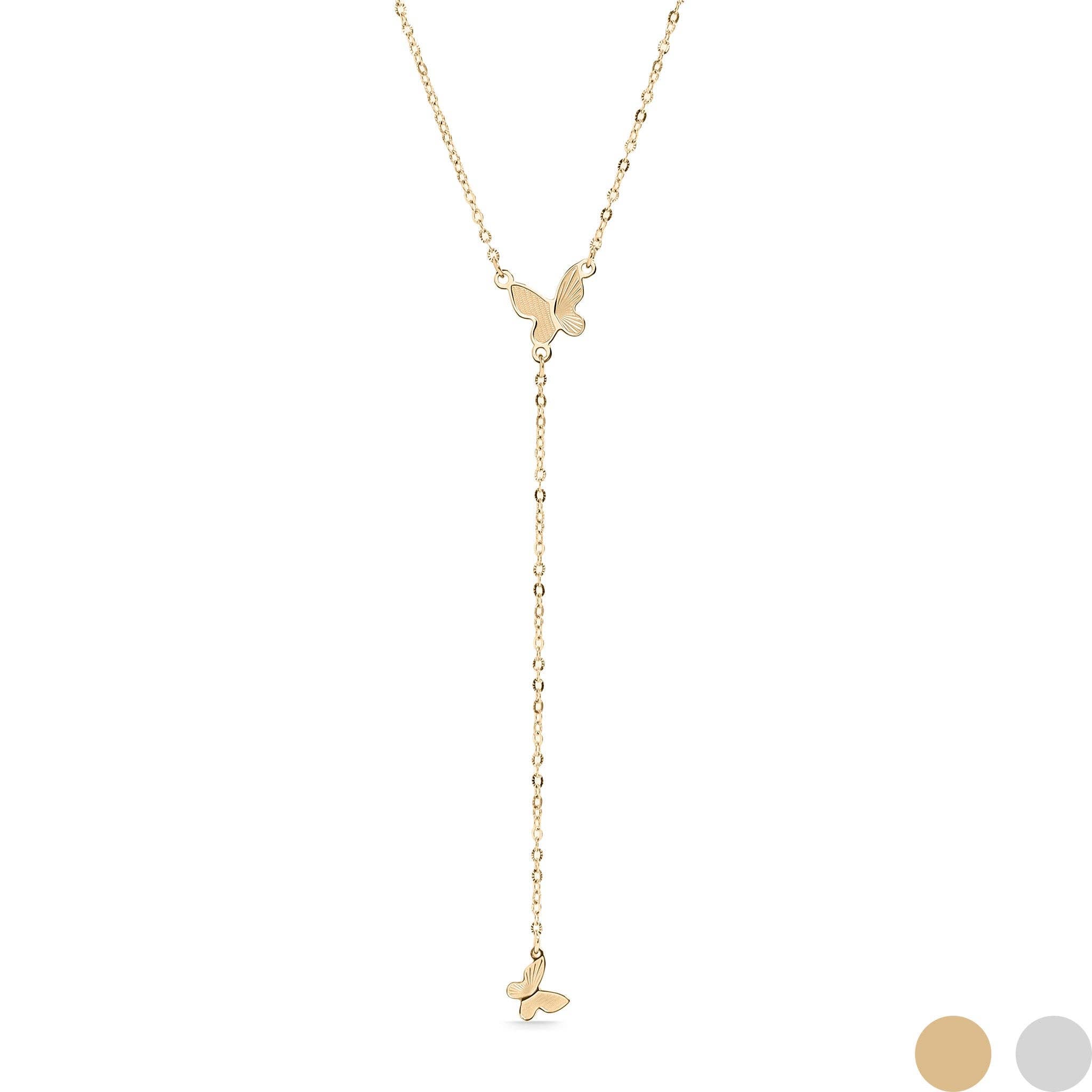 18K Gold PVD Stainless Steel Butterfly Lariat Necklace