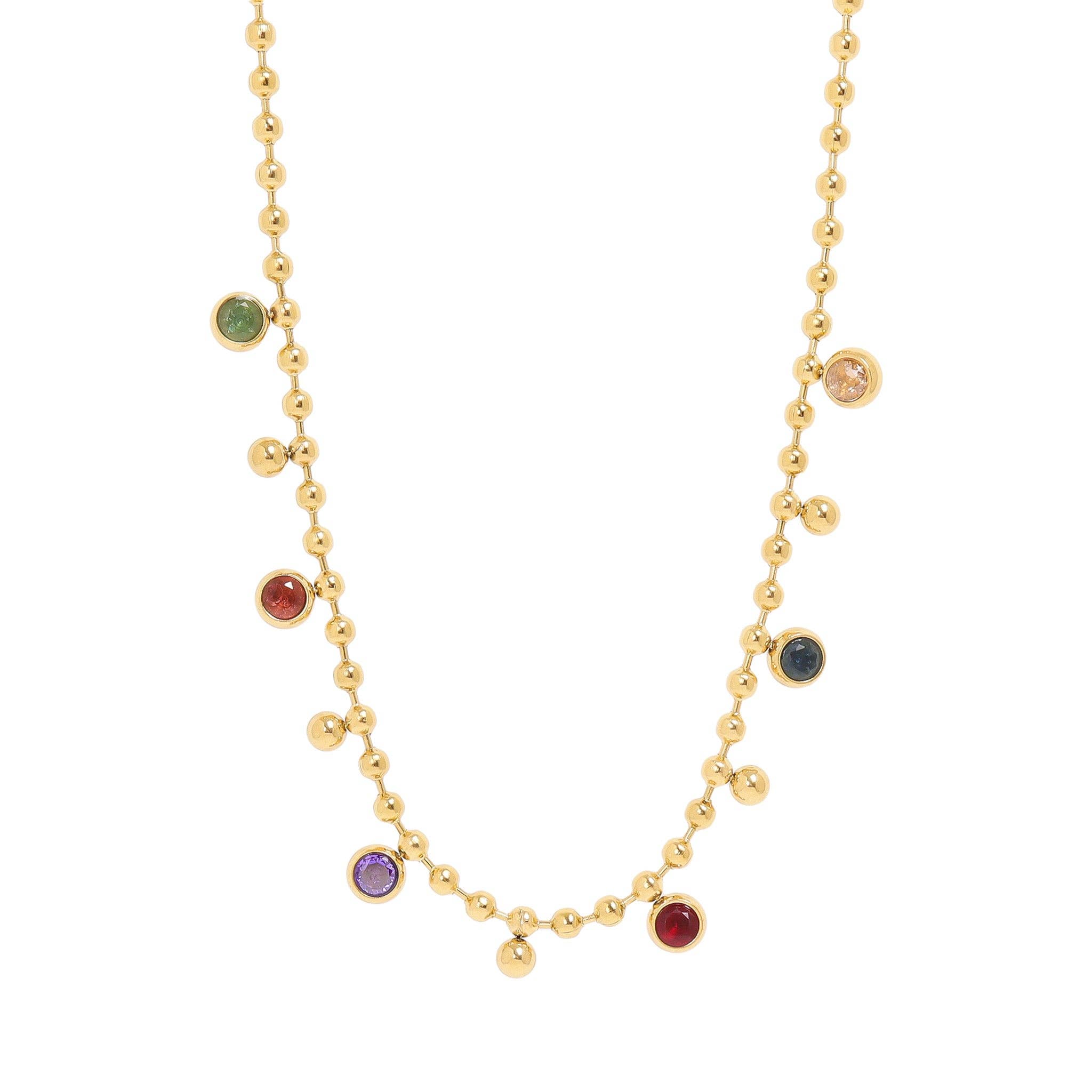 18K Gold PVD Stainless Steel Multicolor Beaded Charm Necklace