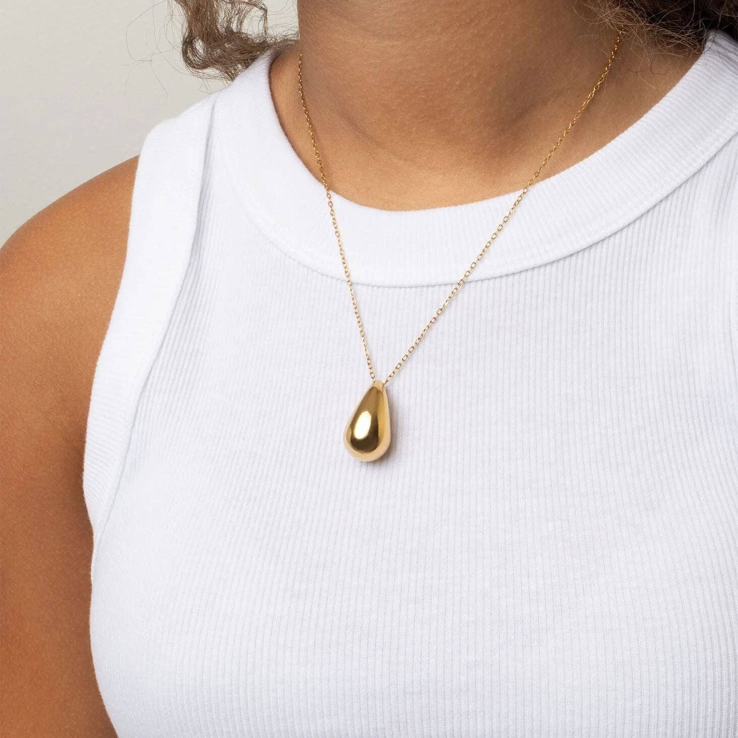 18k Gold PVD Stainless Steel Tear Drop Charm Necklace