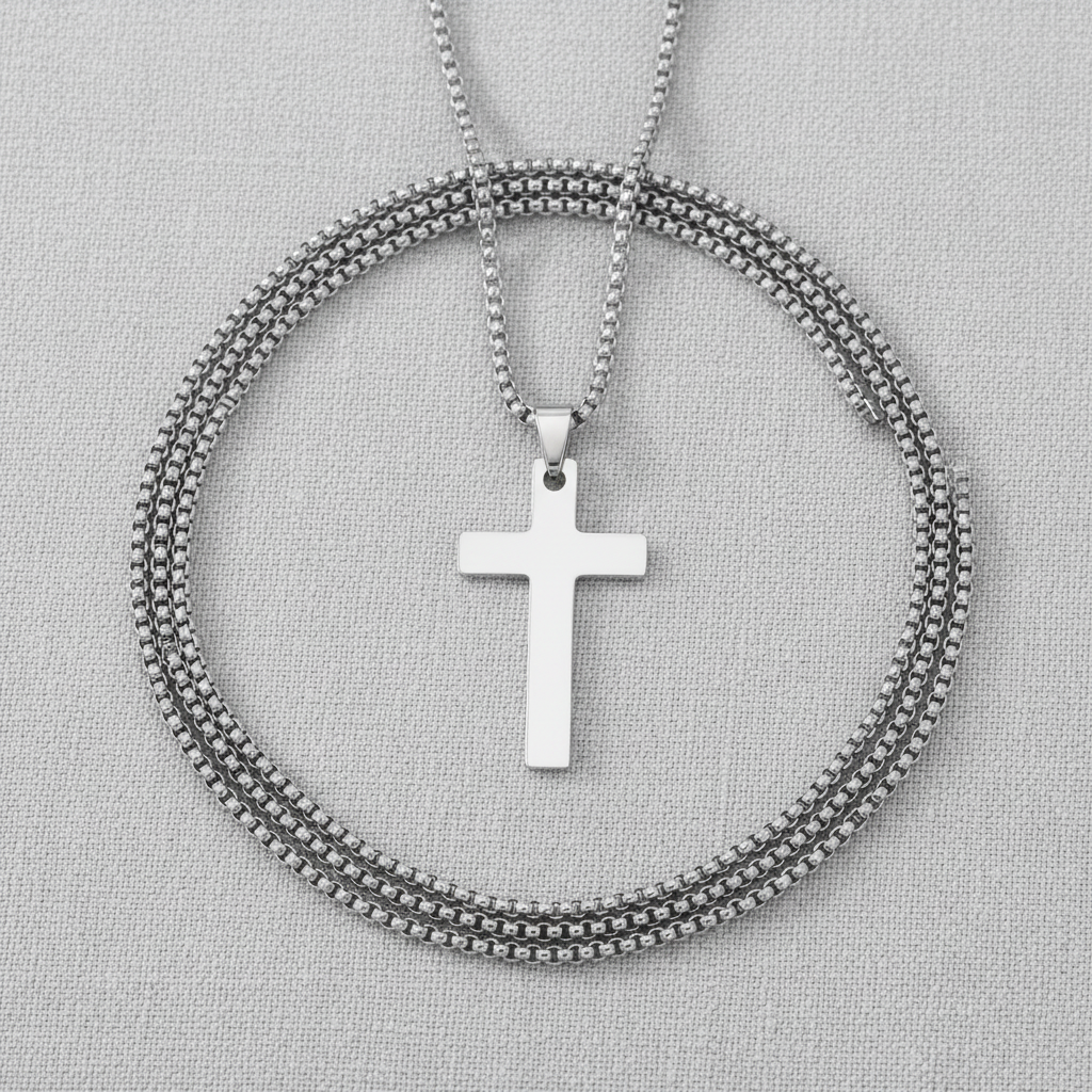 Stainless Steel Box Chain Cross Necklace