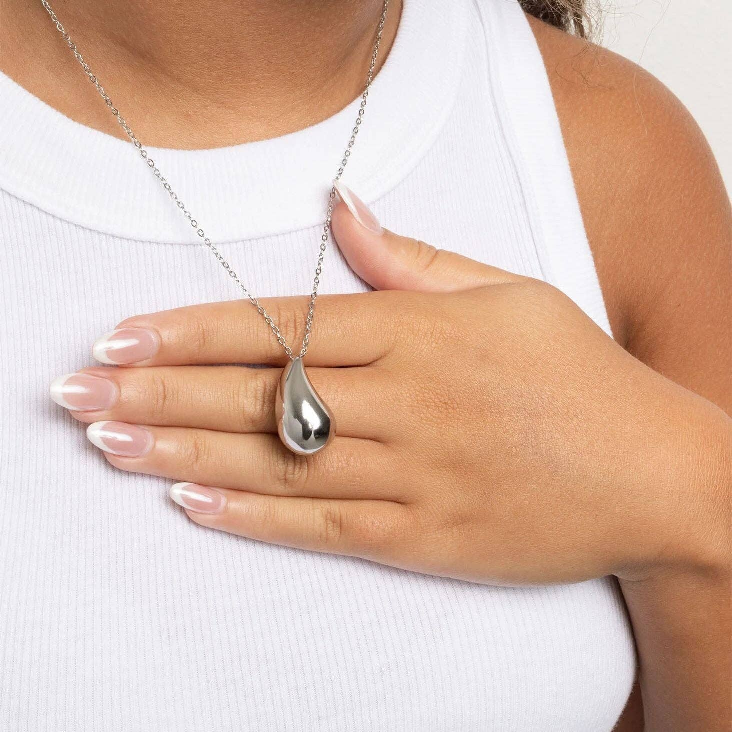 18k Gold PVD Stainless Steel Tear Drop Charm Necklace