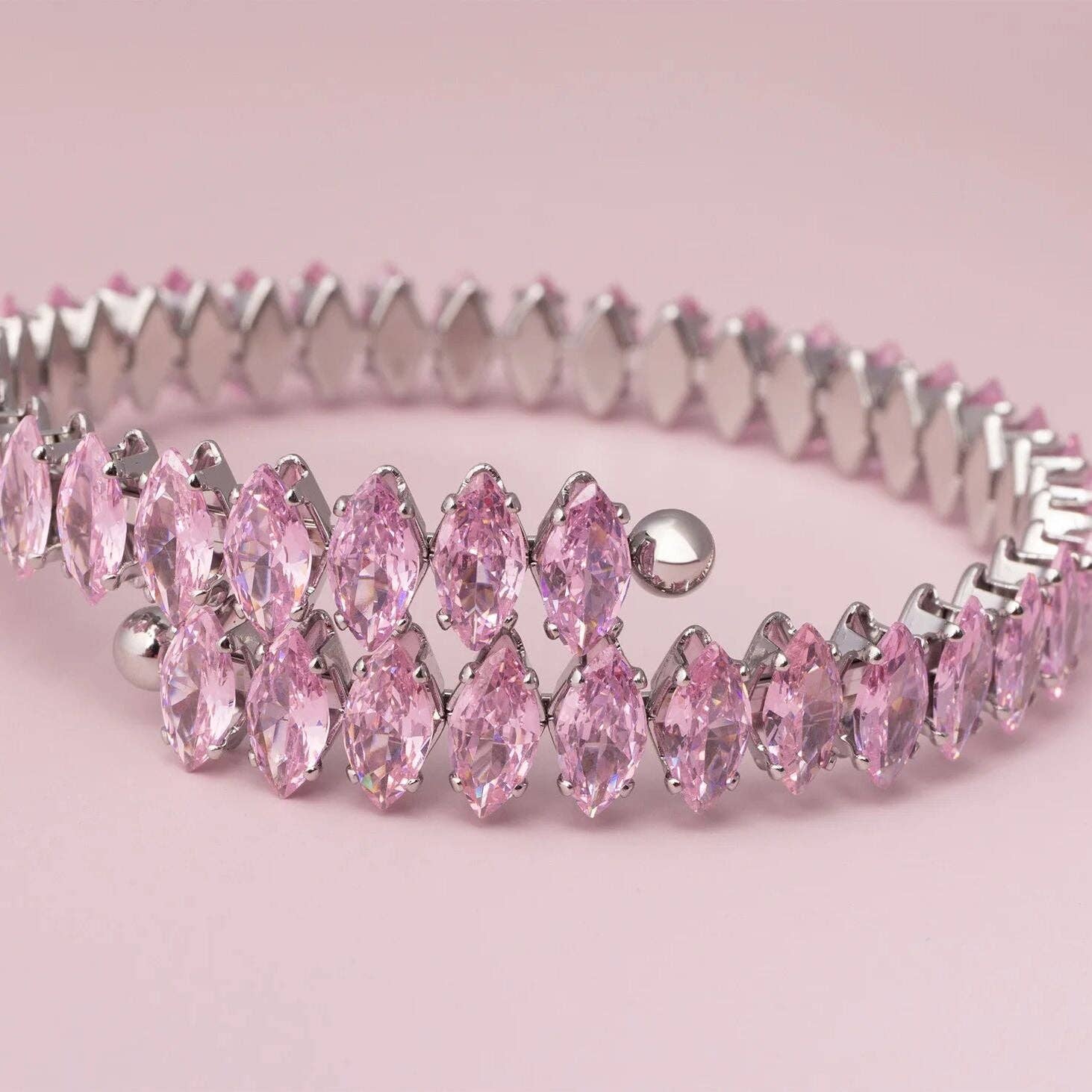18K Gold PVD Stainless Steel Pink Stone Wrap Bracelet