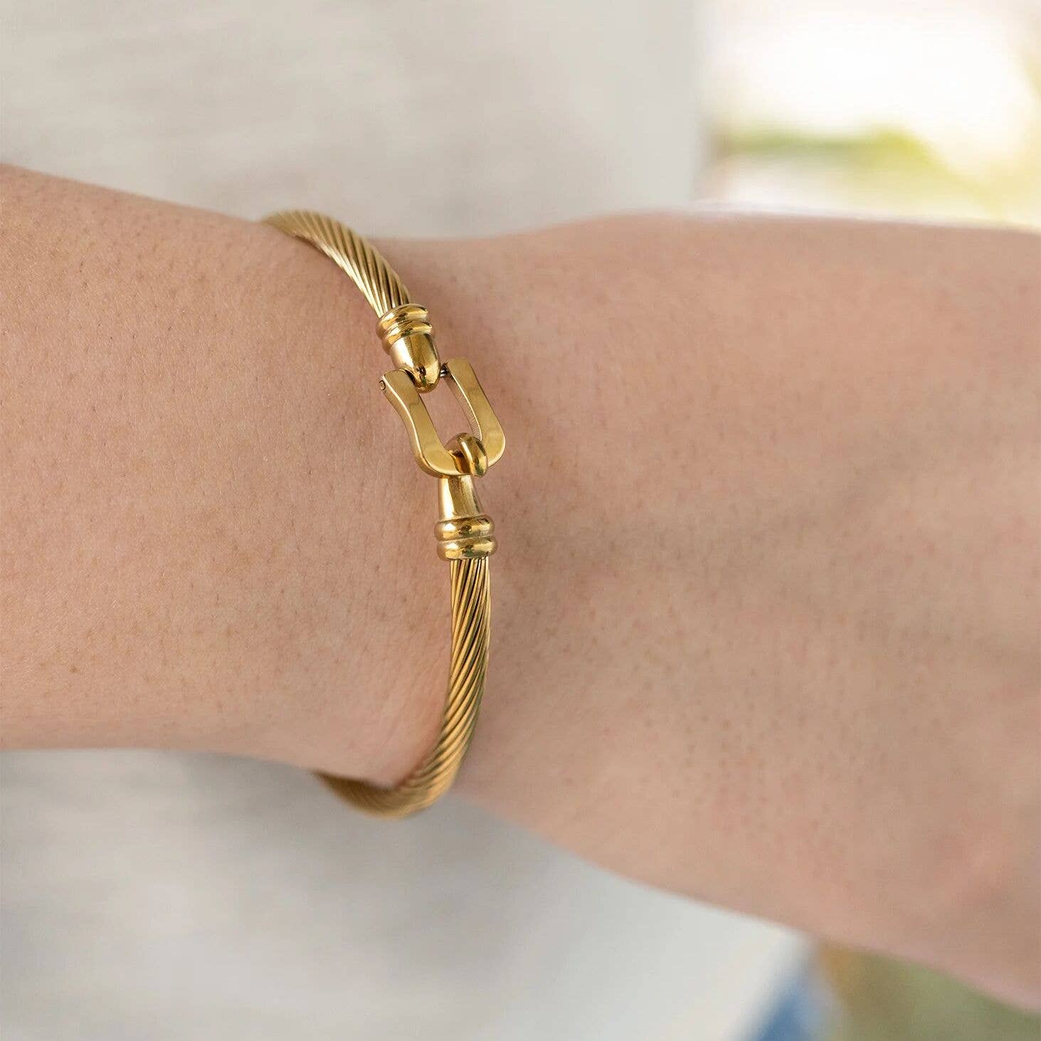 18K Gold PVD Stainless Steel Buckle Clasp Bangle Bracelet