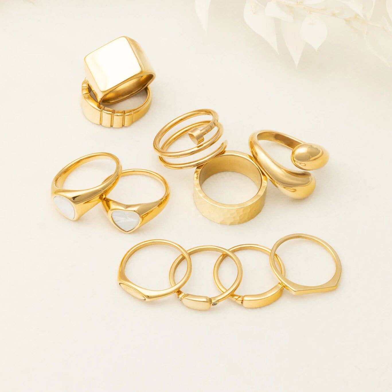 18K Gold Stainless Steel Large Duo Drop Ring