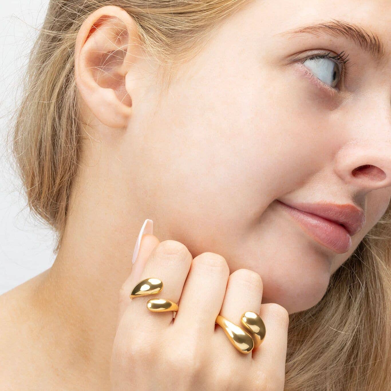 18K Gold Stainless Steel Large Duo Drop Ring