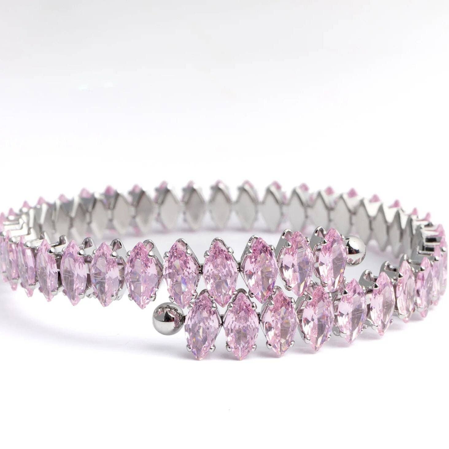 18K Gold PVD Stainless Steel Pink Stone Wrap Bracelet