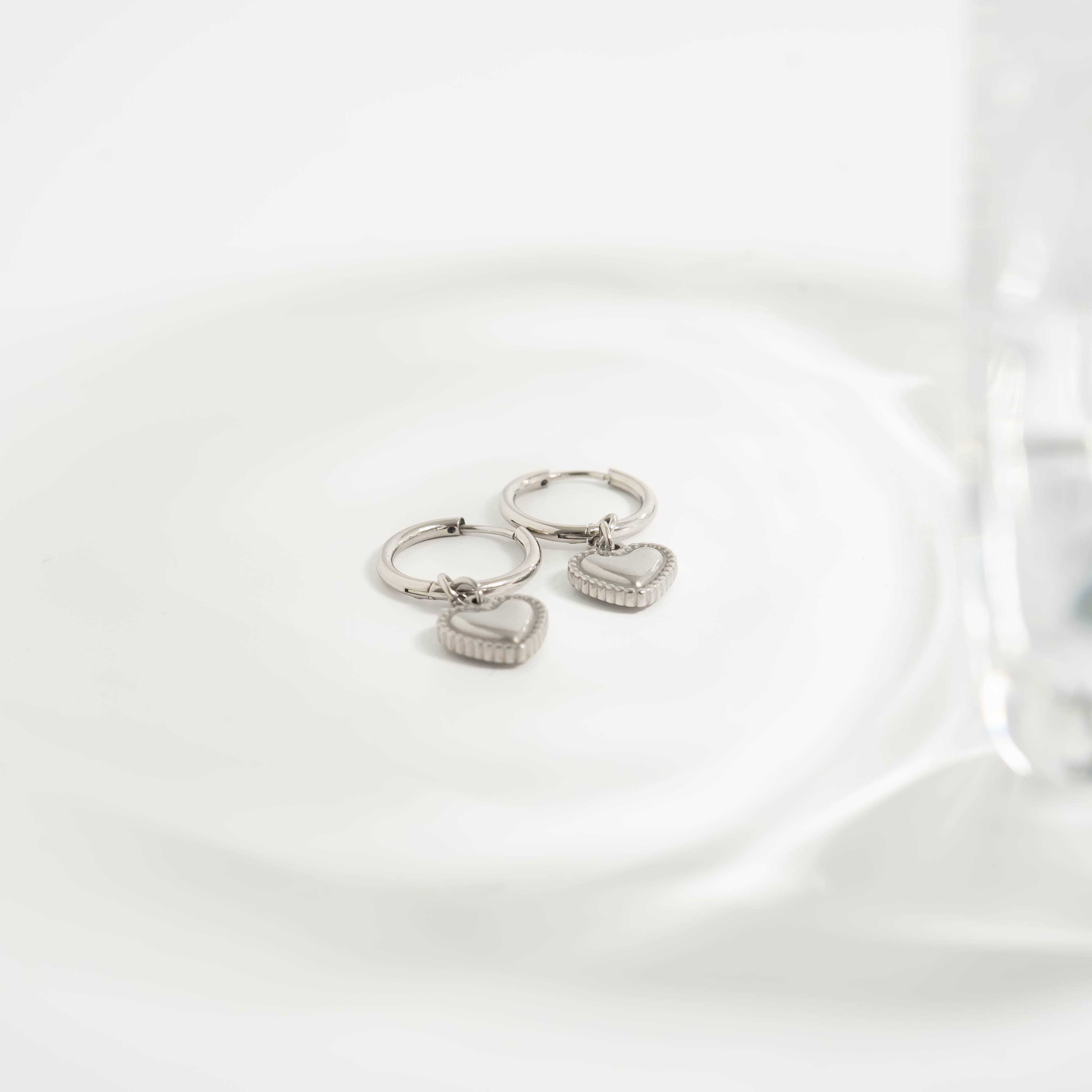 18K Gold PVD Stainless Steel Heart Pendant Hoop Earrings