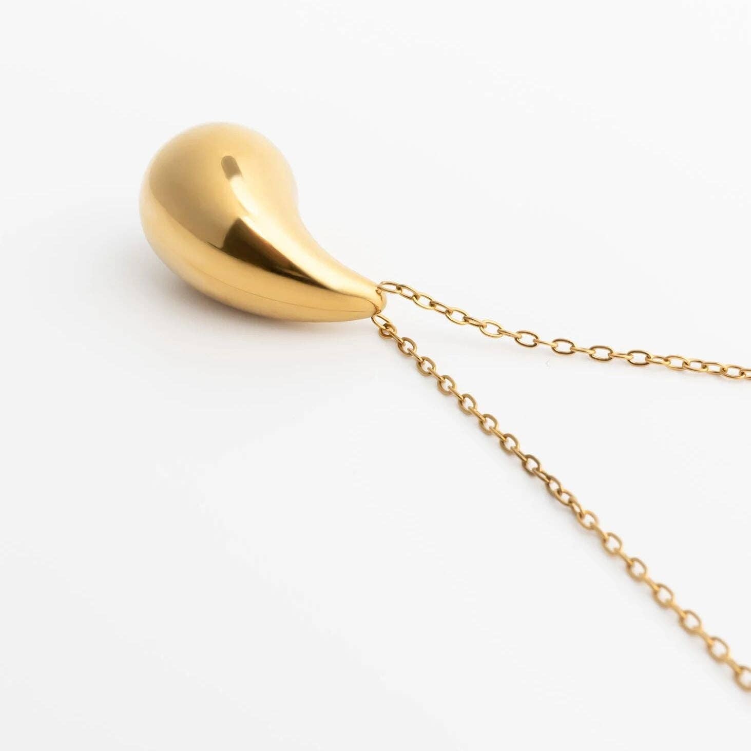 18k Gold PVD Stainless Steel Tear Drop Charm Necklace
