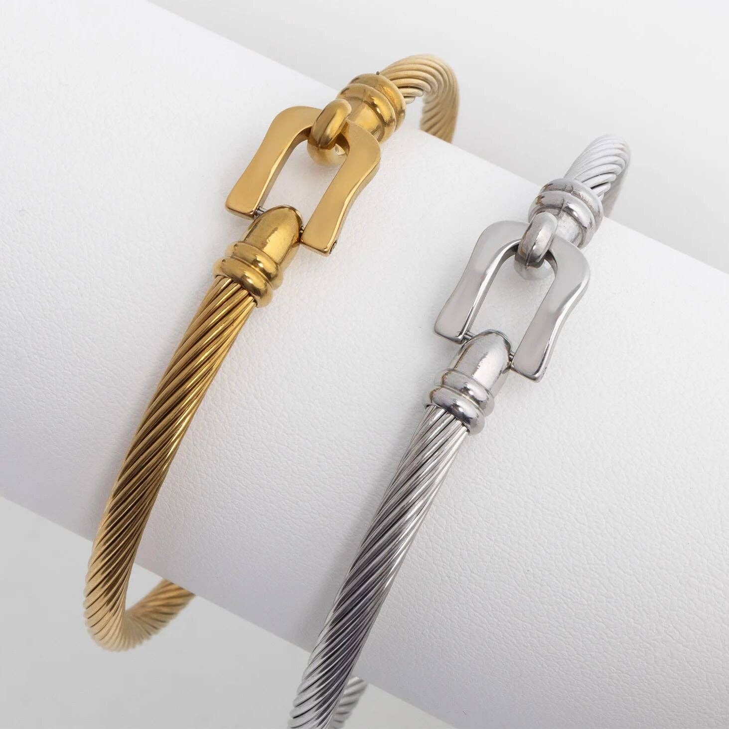 18K Gold PVD Stainless Steel Buckle Clasp Bangle Bracelet
