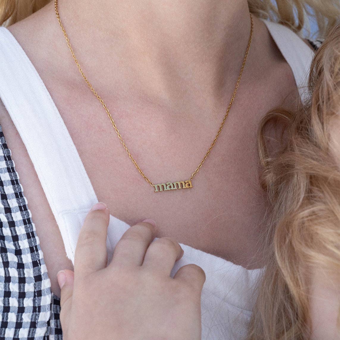 18K Gold PVD Stainless Steel Mama Charm Necklace