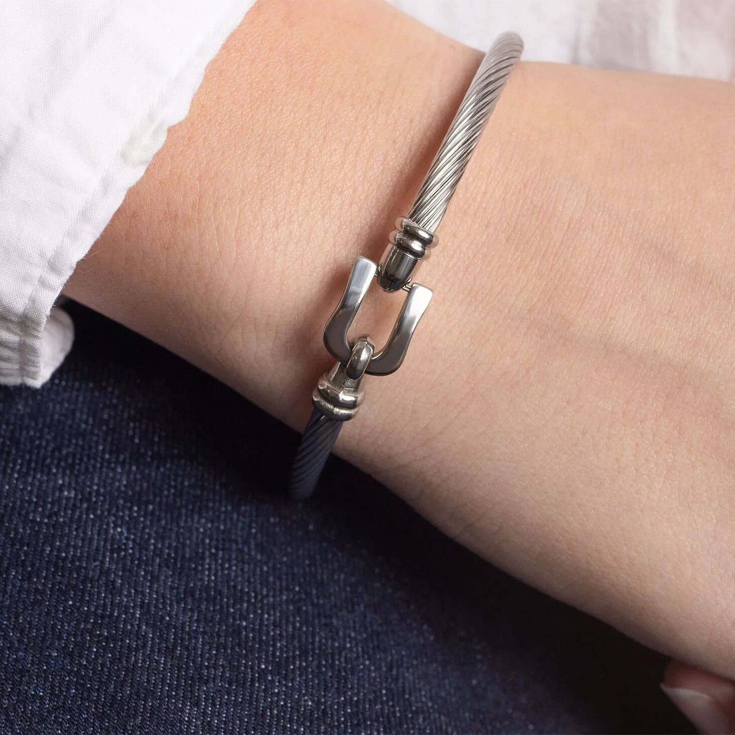 18K Gold PVD Stainless Steel Buckle Clasp Bangle Bracelet