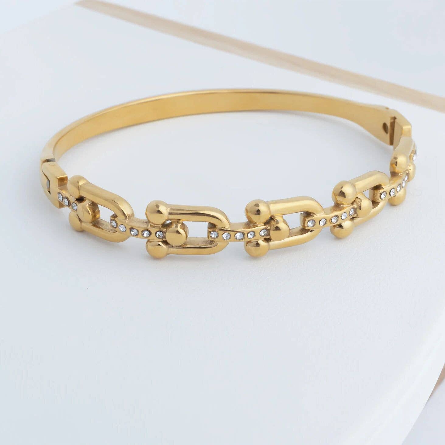 18K Gold PVD Stainless Steel Stone Hardware Bangle