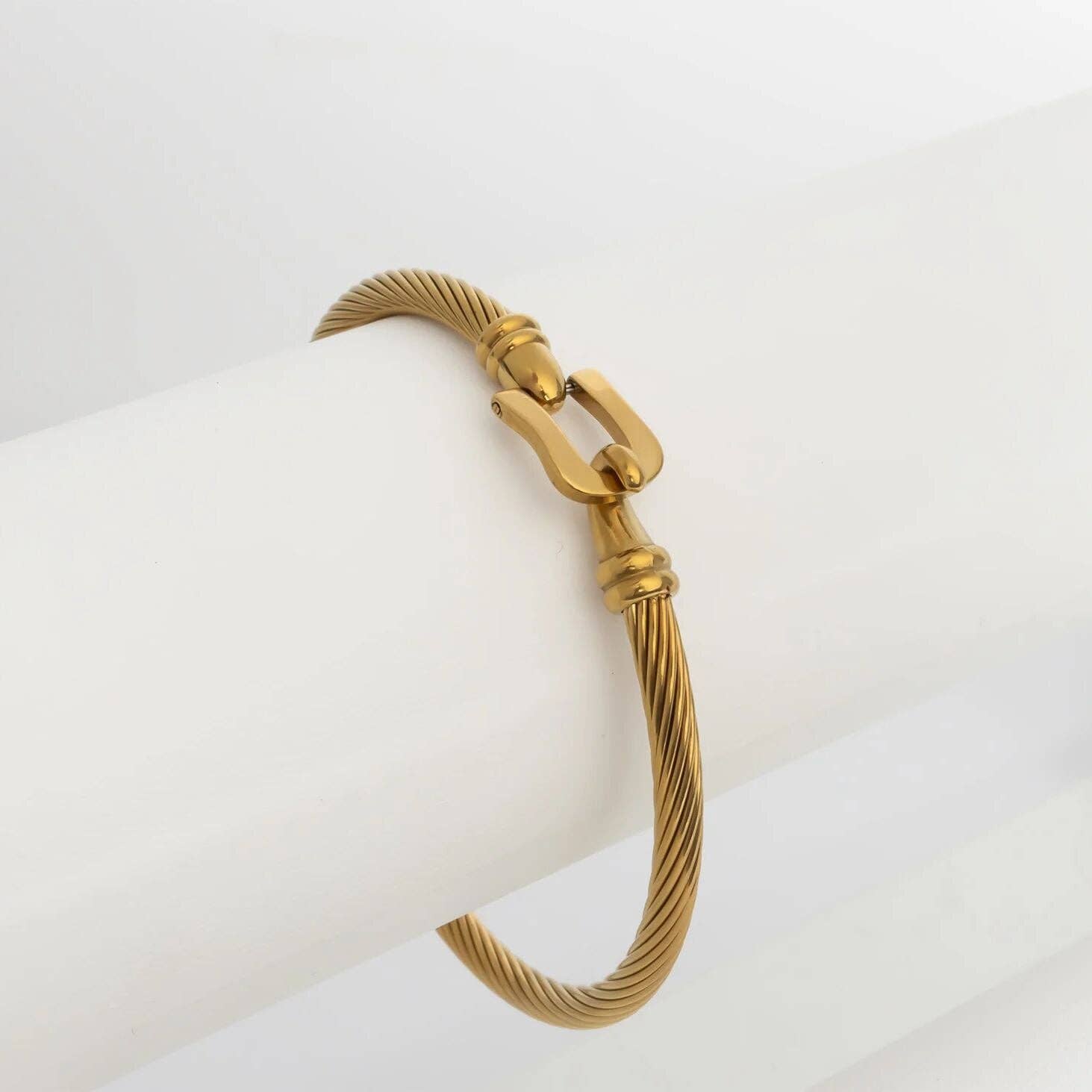 18K Gold PVD Stainless Steel Buckle Clasp Bangle Bracelet