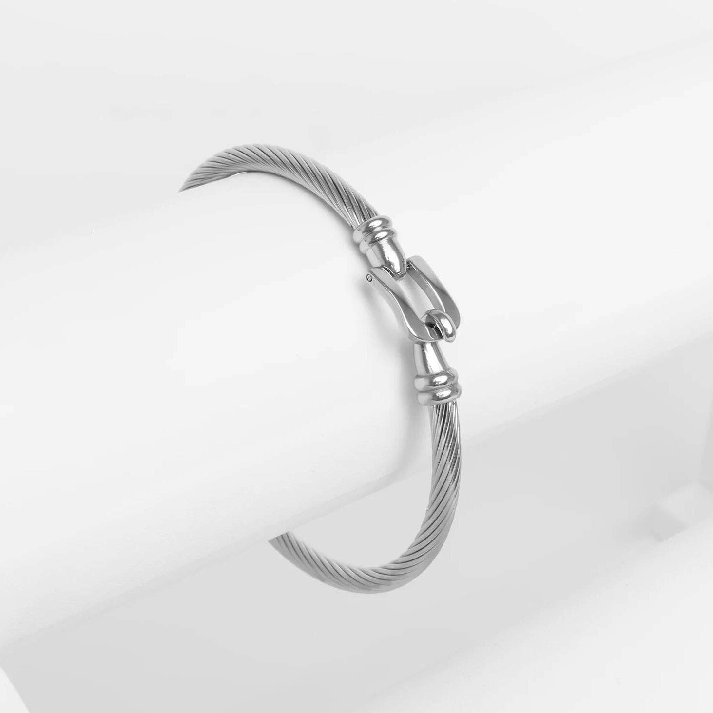 18K Gold PVD Stainless Steel Buckle Clasp Bangle Bracelet