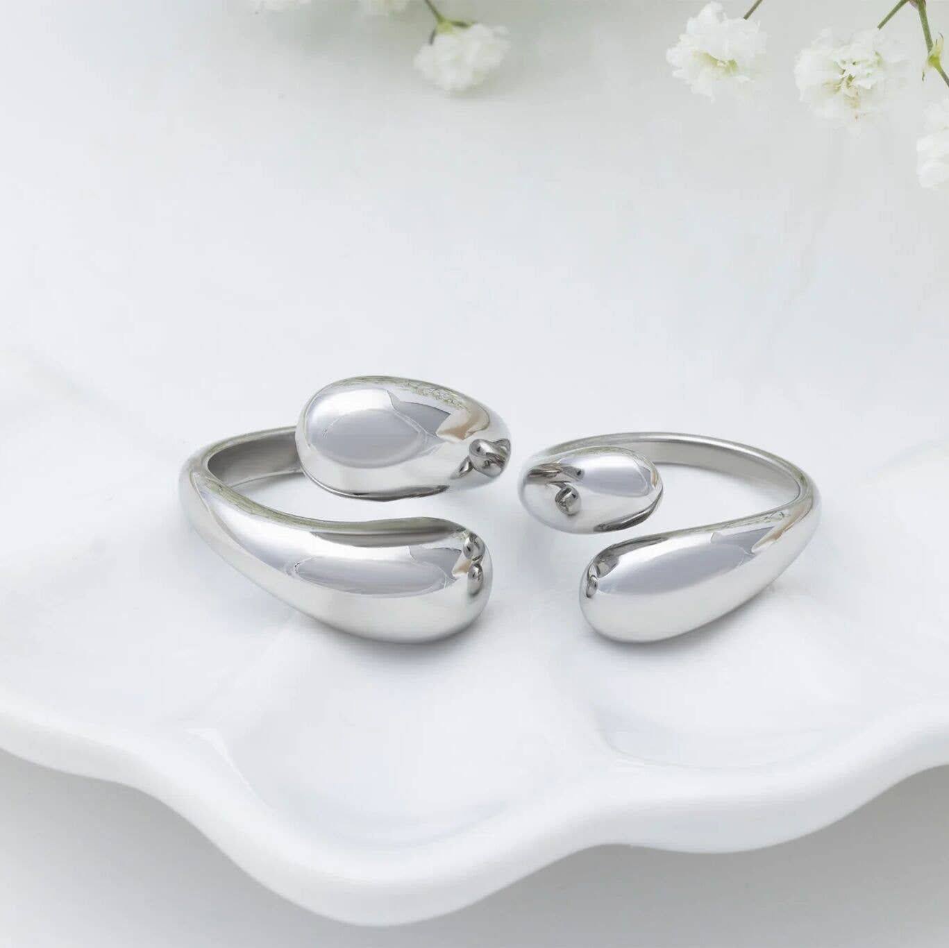 18K Gold Stainless Steel Large Duo Drop Ring