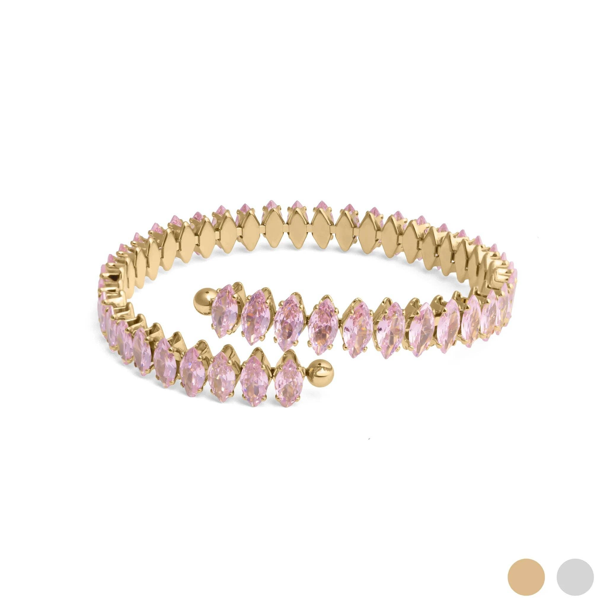 18K Gold PVD Stainless Steel Pink Stone Wrap Bracelet