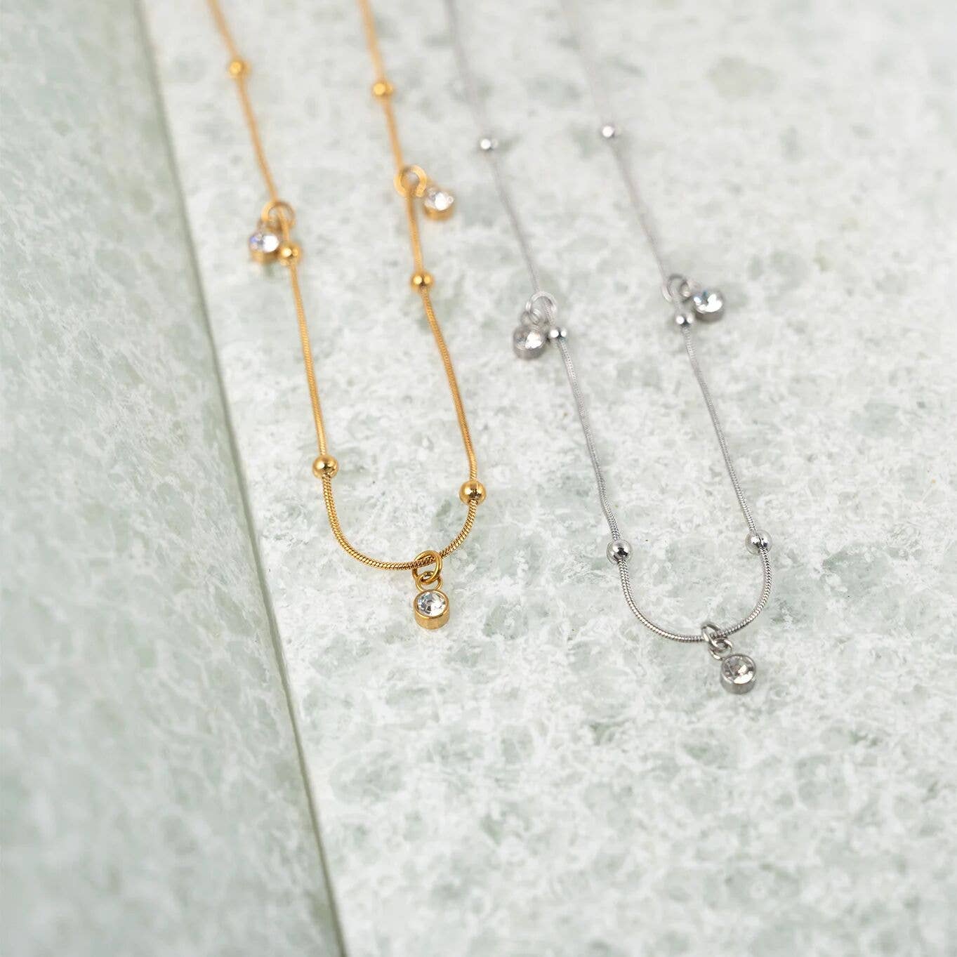 18K Gold PVD Stainless Steel Dangle Stone Necklace
