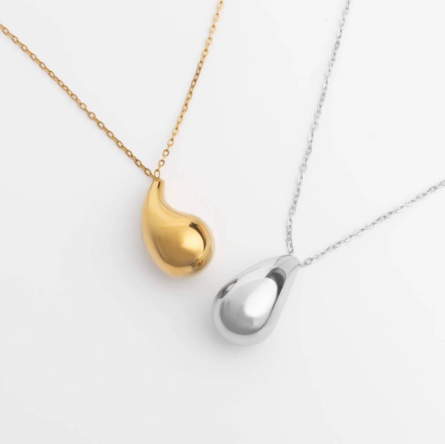 18k Gold PVD Stainless Steel Tear Drop Charm Necklace