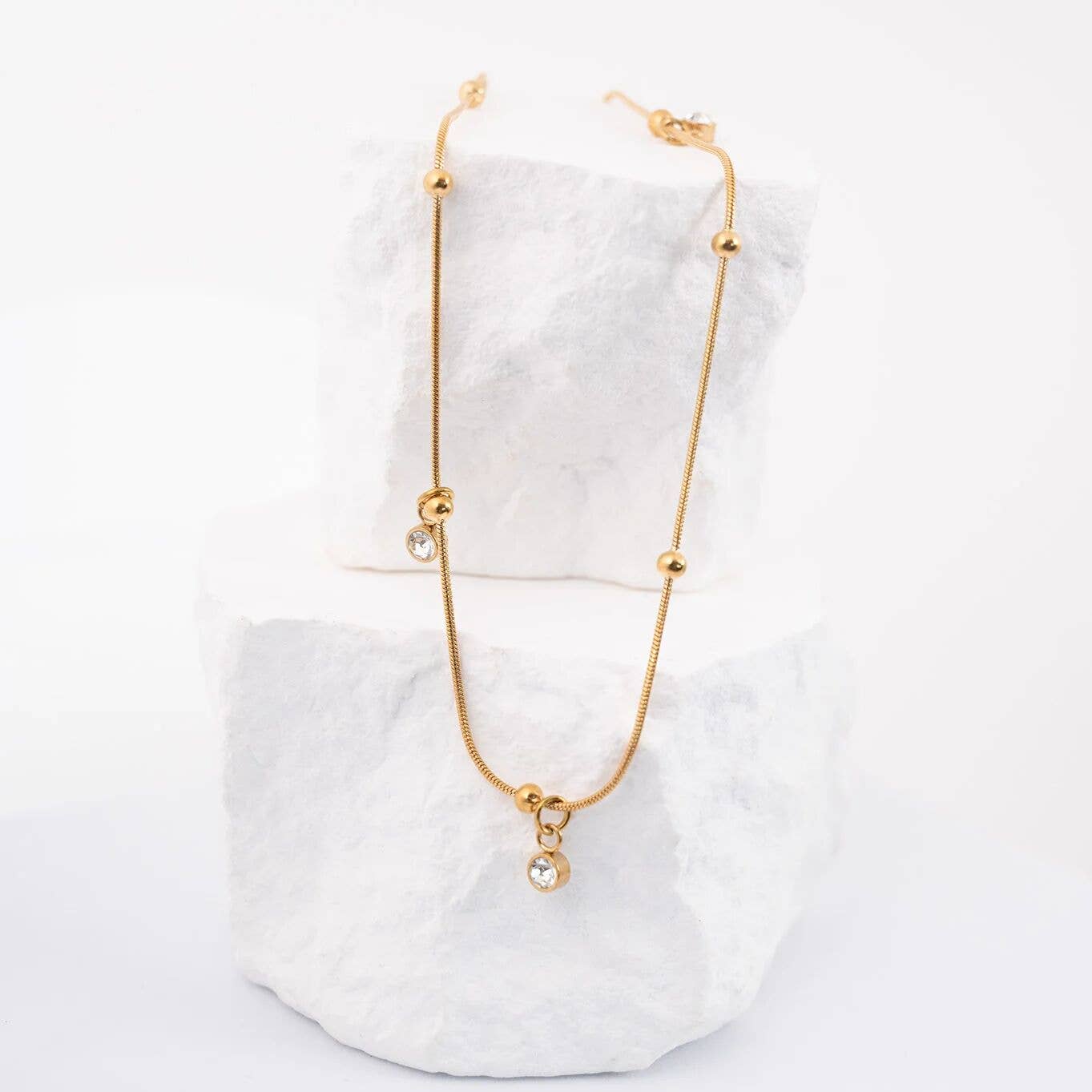 18K Gold PVD Stainless Steel Dangle Stone Necklace
