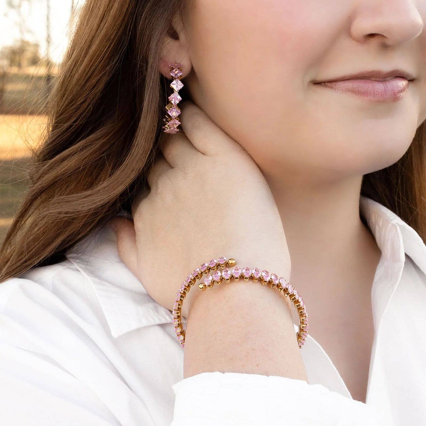 18K Gold PVD Stainless Steel Pink Stone Wrap Bracelet