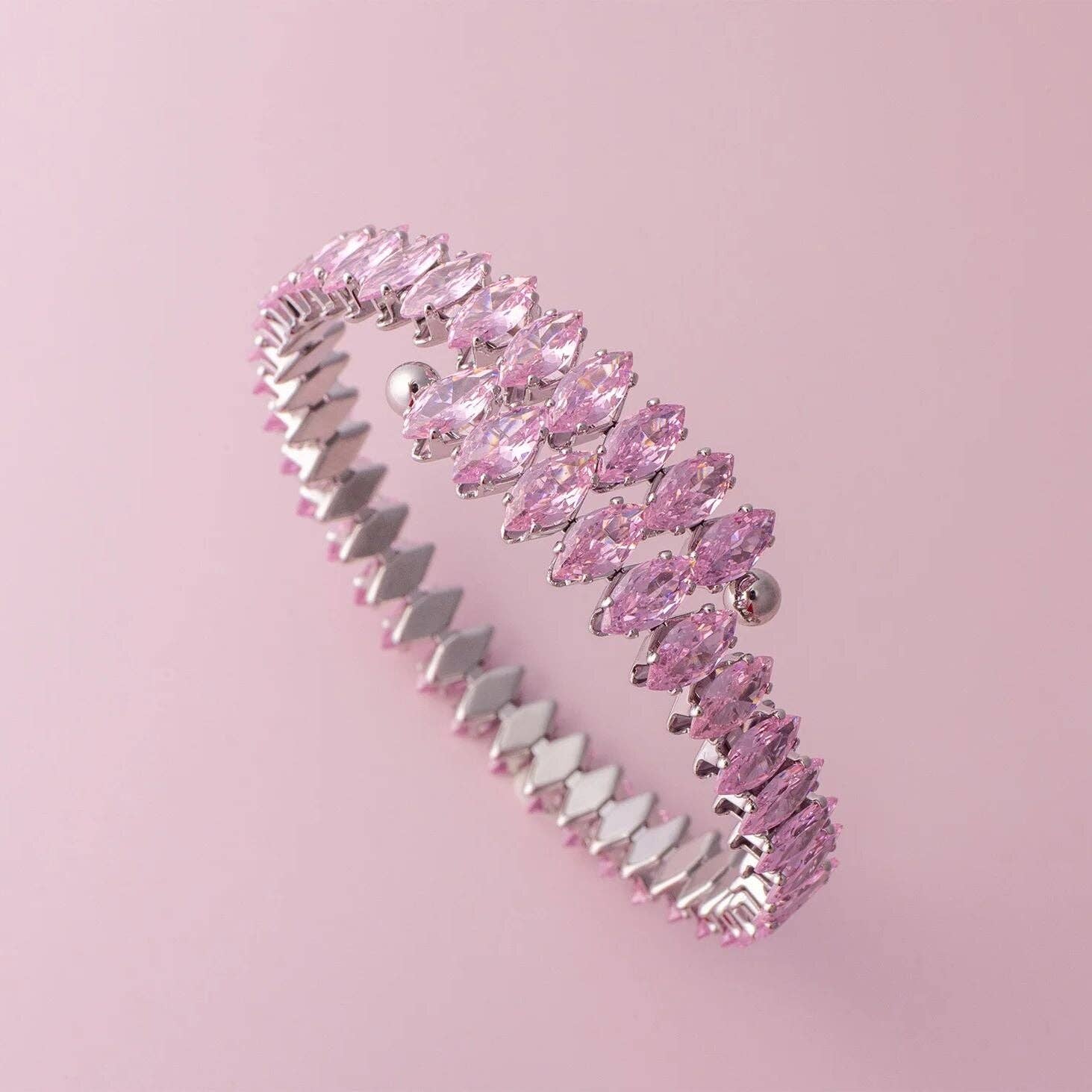 18K Gold PVD Stainless Steel Pink Stone Wrap Bracelet
