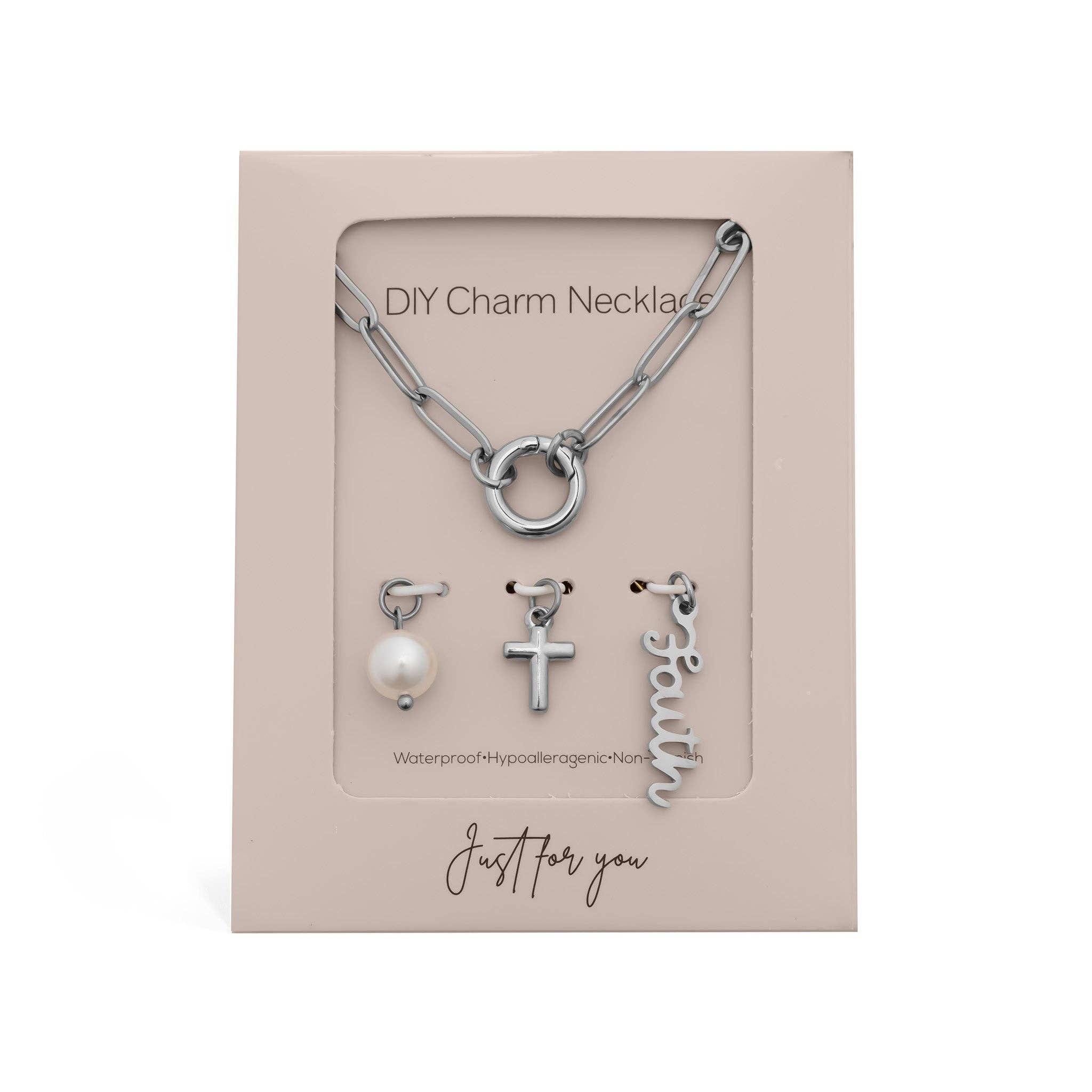 Gold Stainless Steel Faith Charm Holder Necklace Gift Set