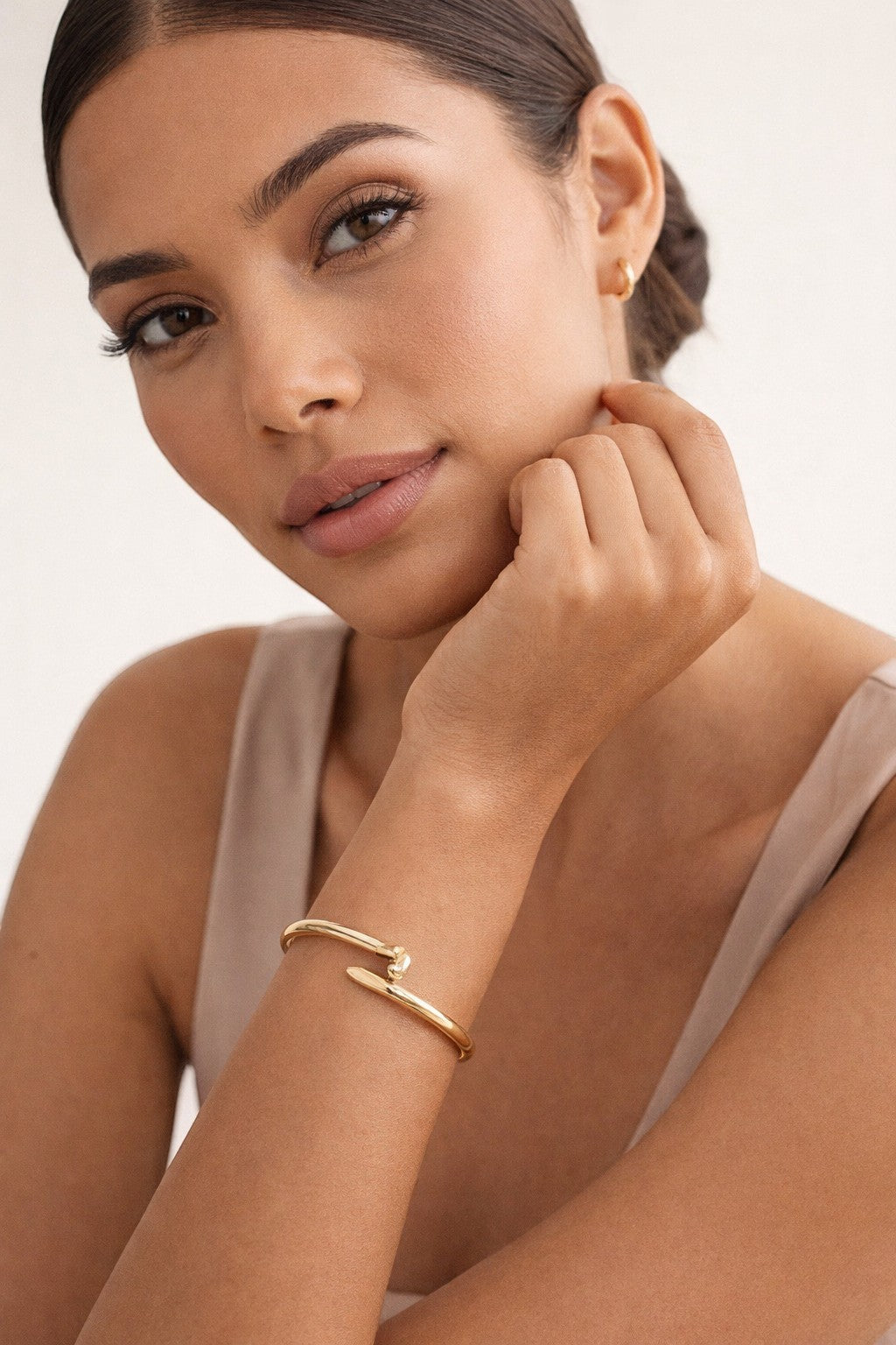 18K gold plated nail bangle bracelet side view - KM Jewelry Co.