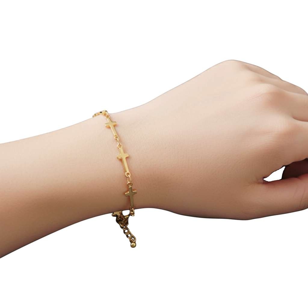 Cross Chain Bracelet in 18k Gold PVD Stainless Steel