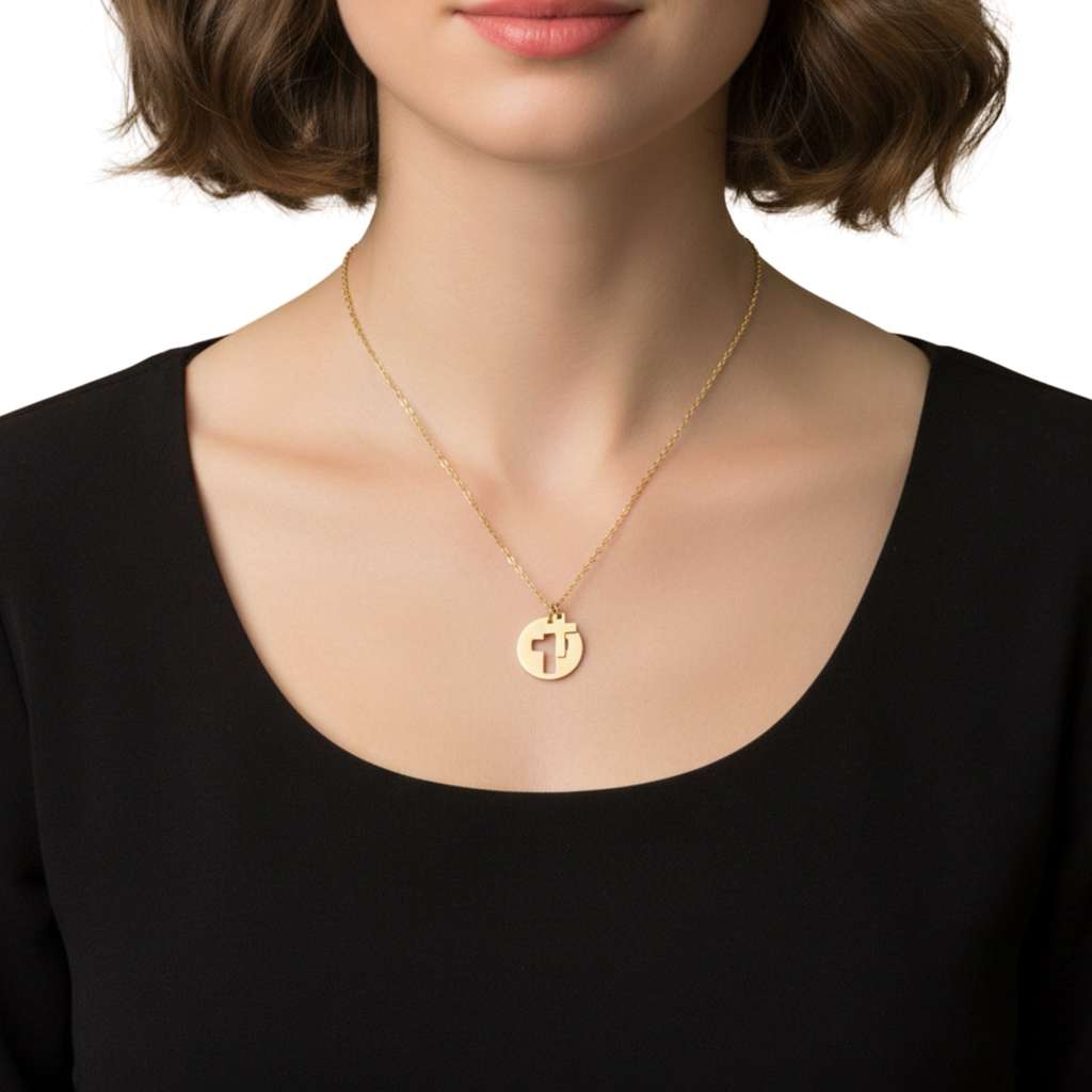 Cutout Cross Charm Necklace in 18K Gold PVD Stainless Steel