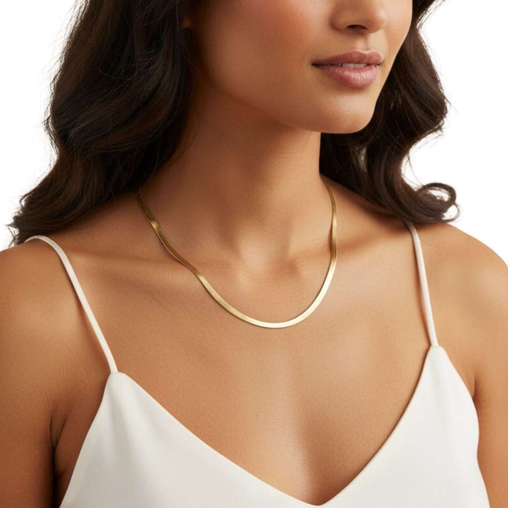 Herringbone Chain Necklace in 18K Gold PVD Stainless Steel