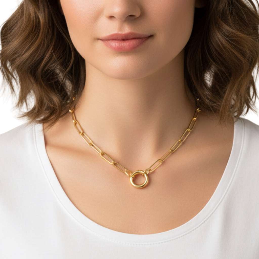 Unity Paperclip Charm Holder Necklace in 18K Gold PVD Stainless Steel