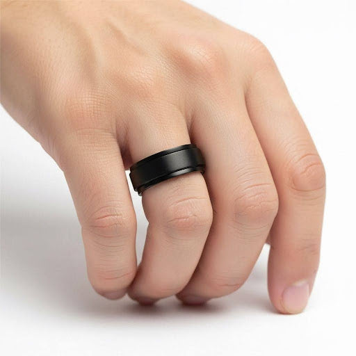 The Obsidian Faith Band in Stainless Steel