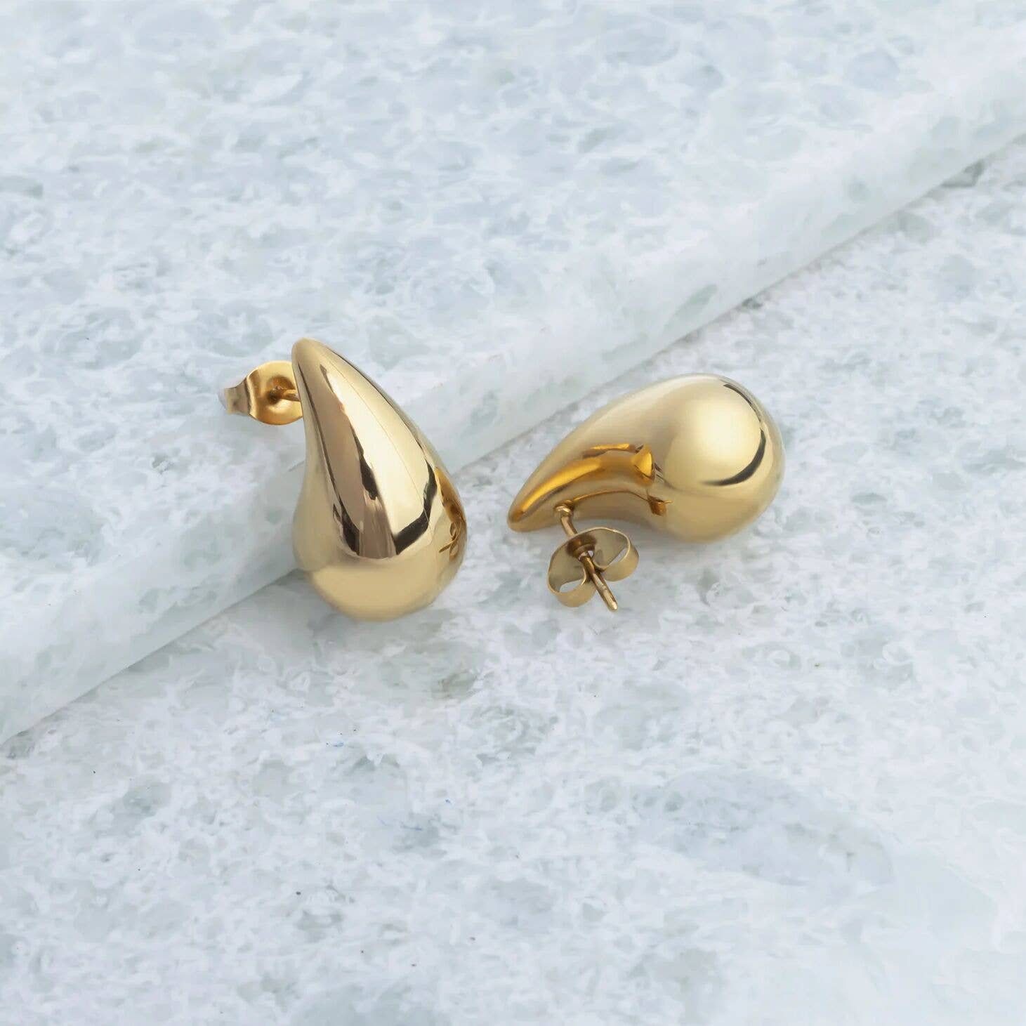 18K Gold PVD Stainless Steel Tear Drop Stud Earrings
