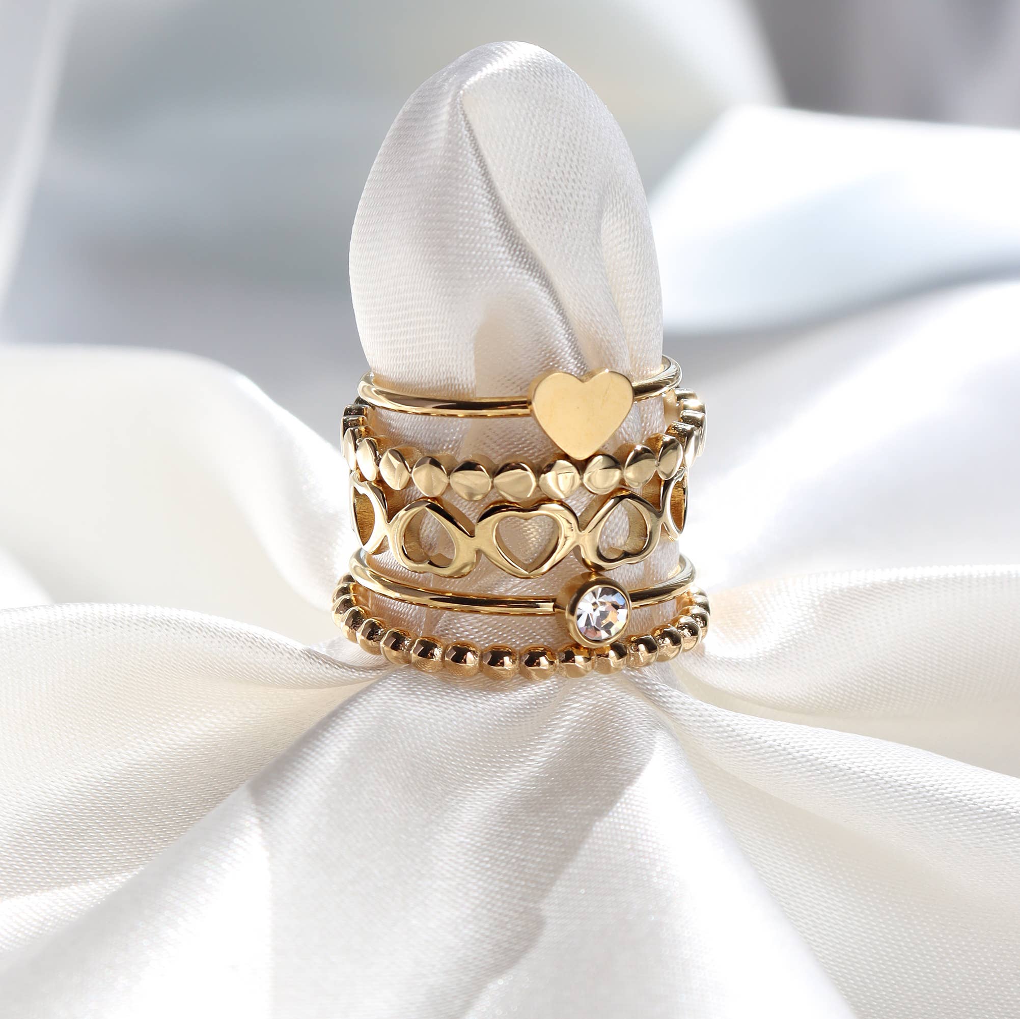 Stainless Steel PVD Coated Sideways Heart Stacking Ring