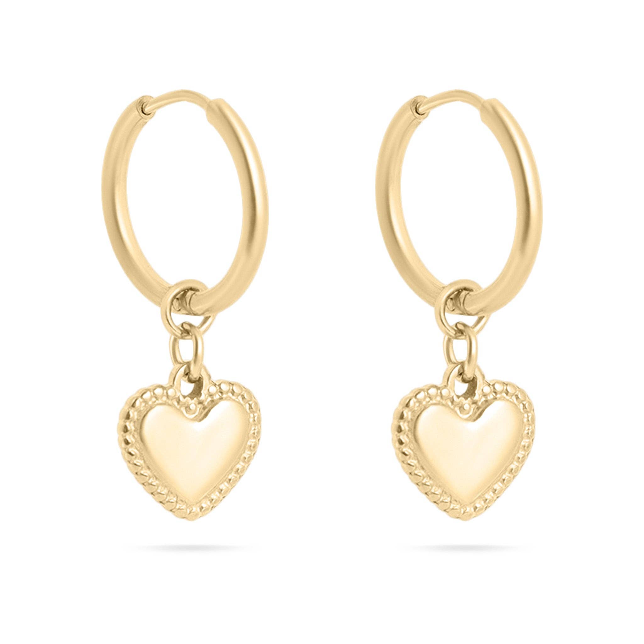 18K Gold PVD Stainless Steel Heart Pendant Hoop Earrings