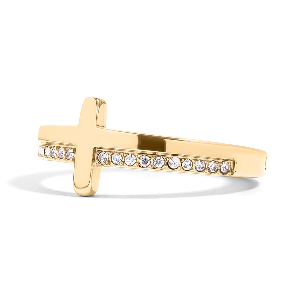 18K Gold PVD Engraved Bible Verse CZ Cross Ring Gift
