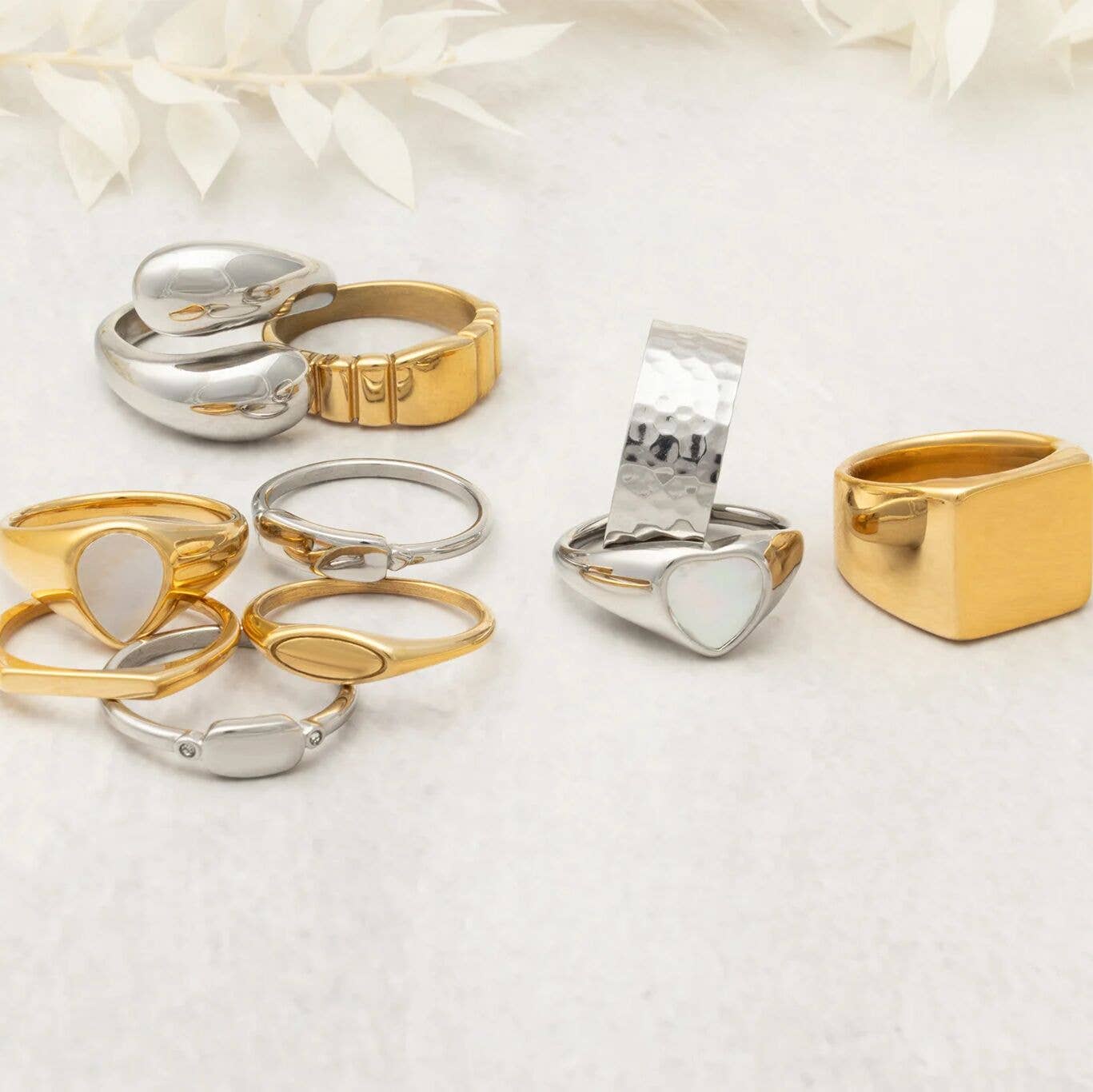18K Gold Stainless Steel Large Duo Drop Ring