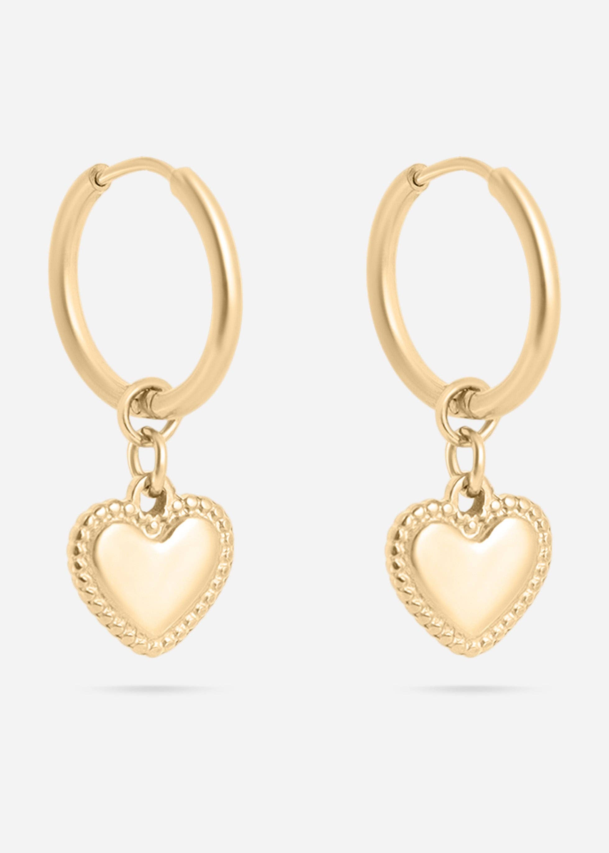 18K Gold PVD Stainless Steel Heart Pendant Hoop Earrings