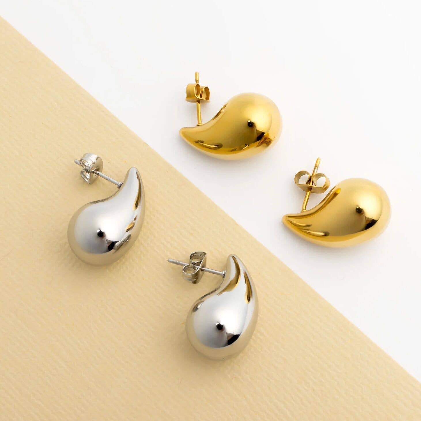 18K Gold PVD Stainless Steel Tear Drop Stud Earrings