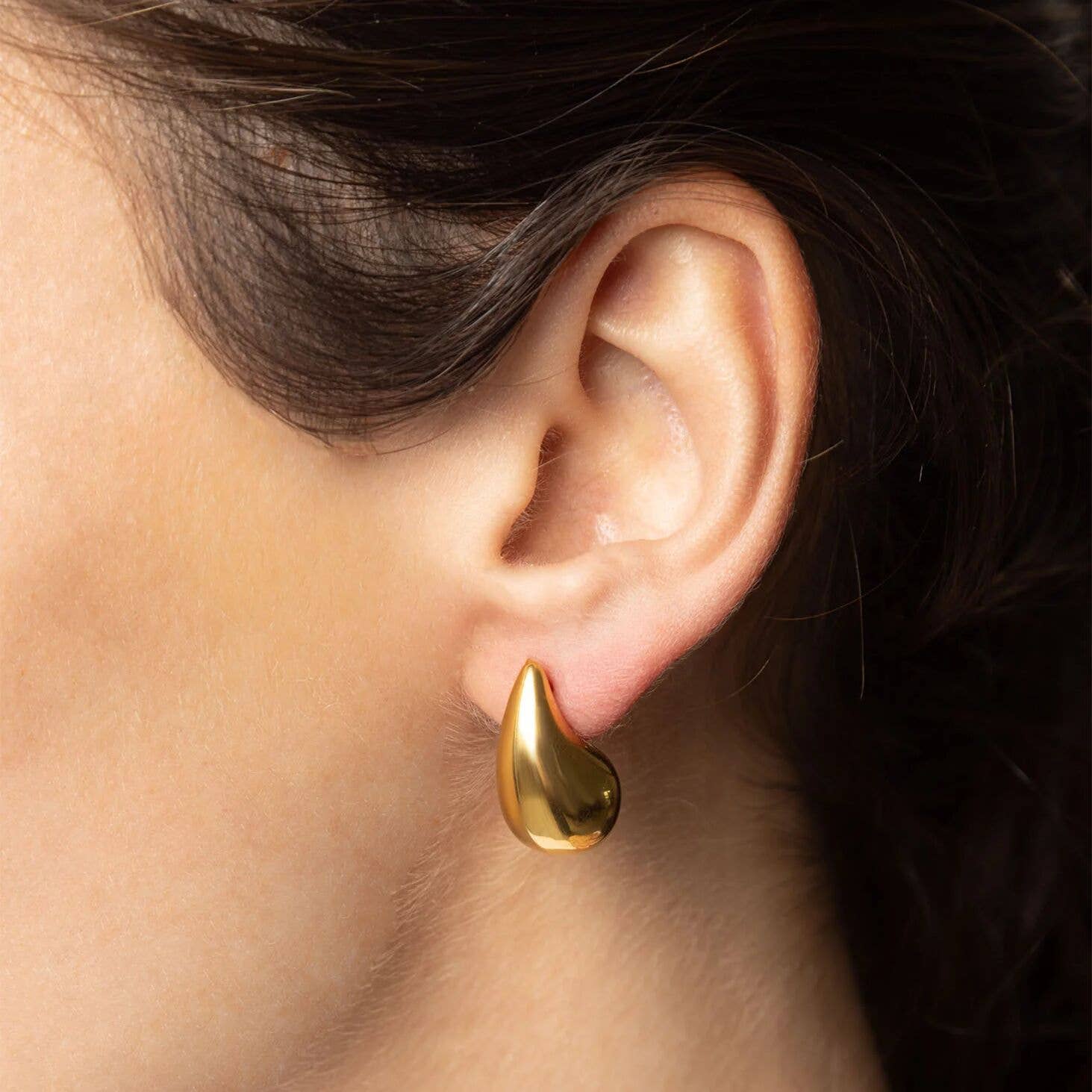 18K Gold PVD Stainless Steel Tear Drop Stud Earrings