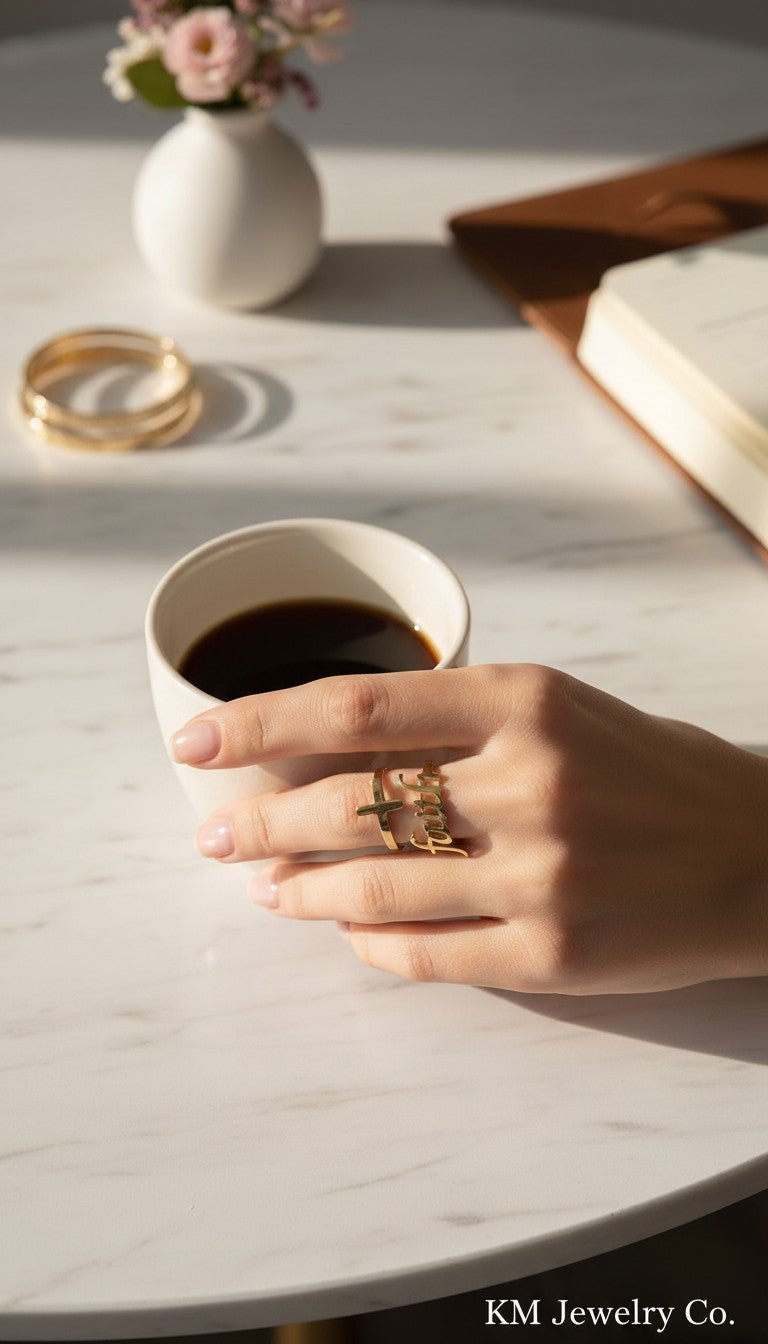 Blessed Faith Union Ring in 18K Gold PVD Stainless Steel - KM Jewelry Co.