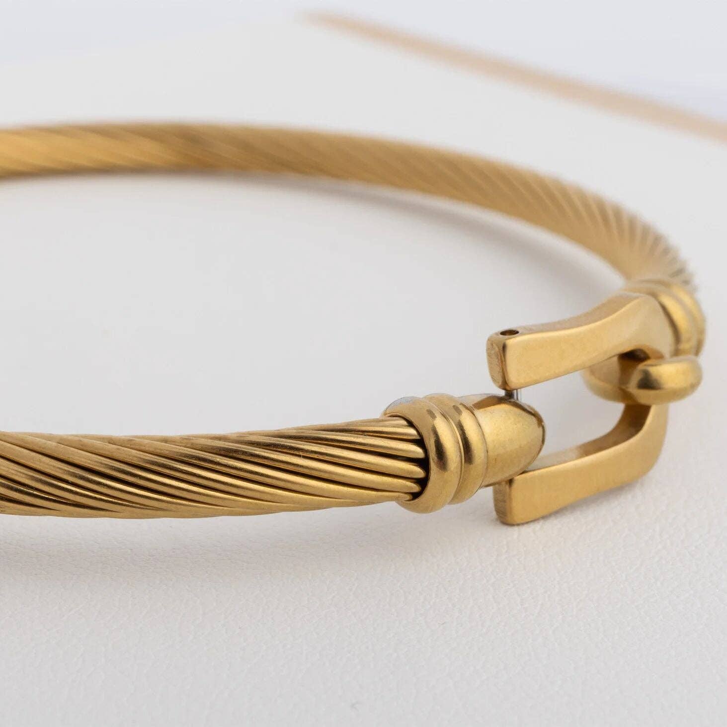 18K Gold PVD Stainless Steel Buckle Clasp Bangle Bracelet