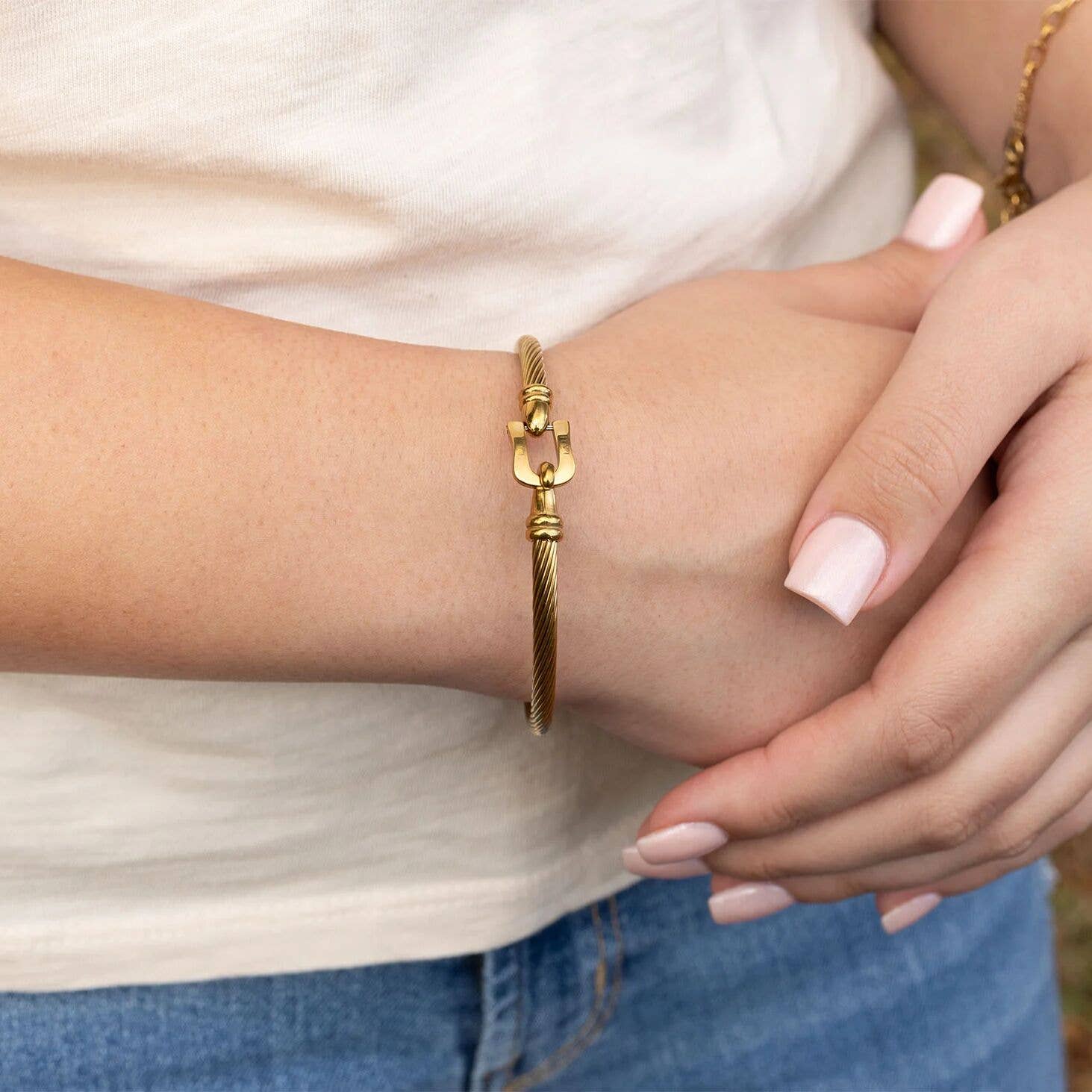 18K Gold PVD Stainless Steel Buckle Clasp Bangle Bracelet